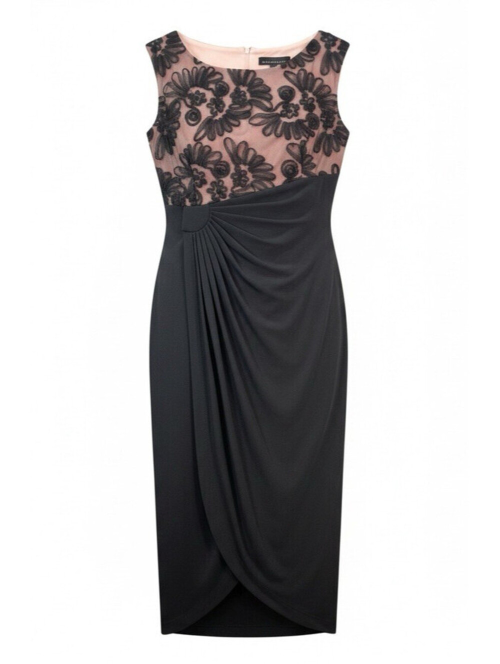 Conn Apparel Size 8 Black Sleeveless Knit Dress Blush Netting Bodice Party